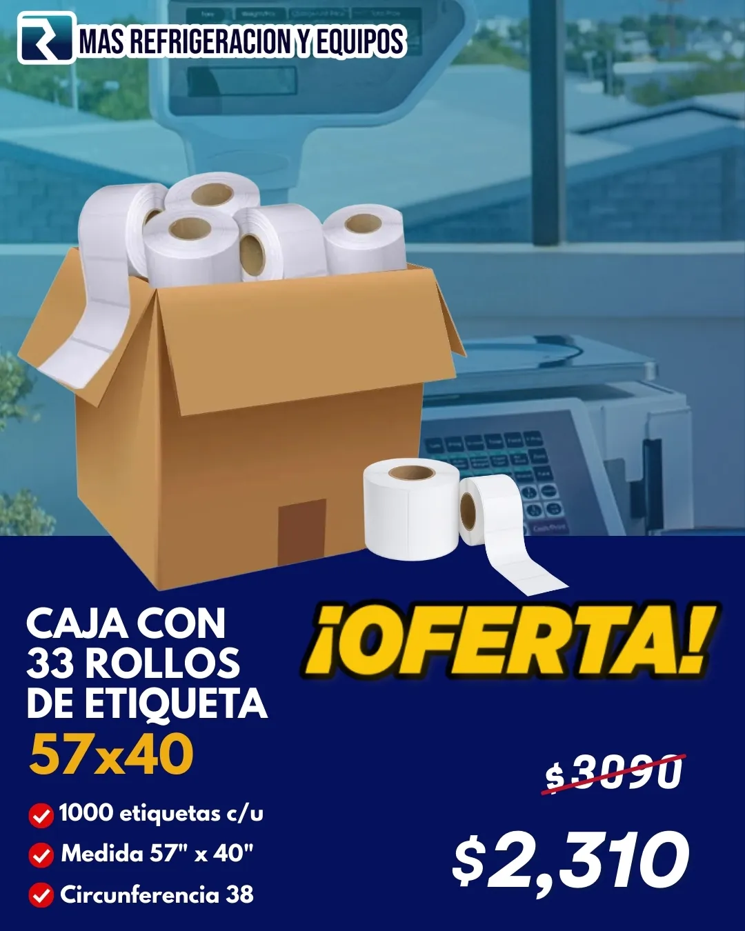 Caja con 33 rollos de etiqueta