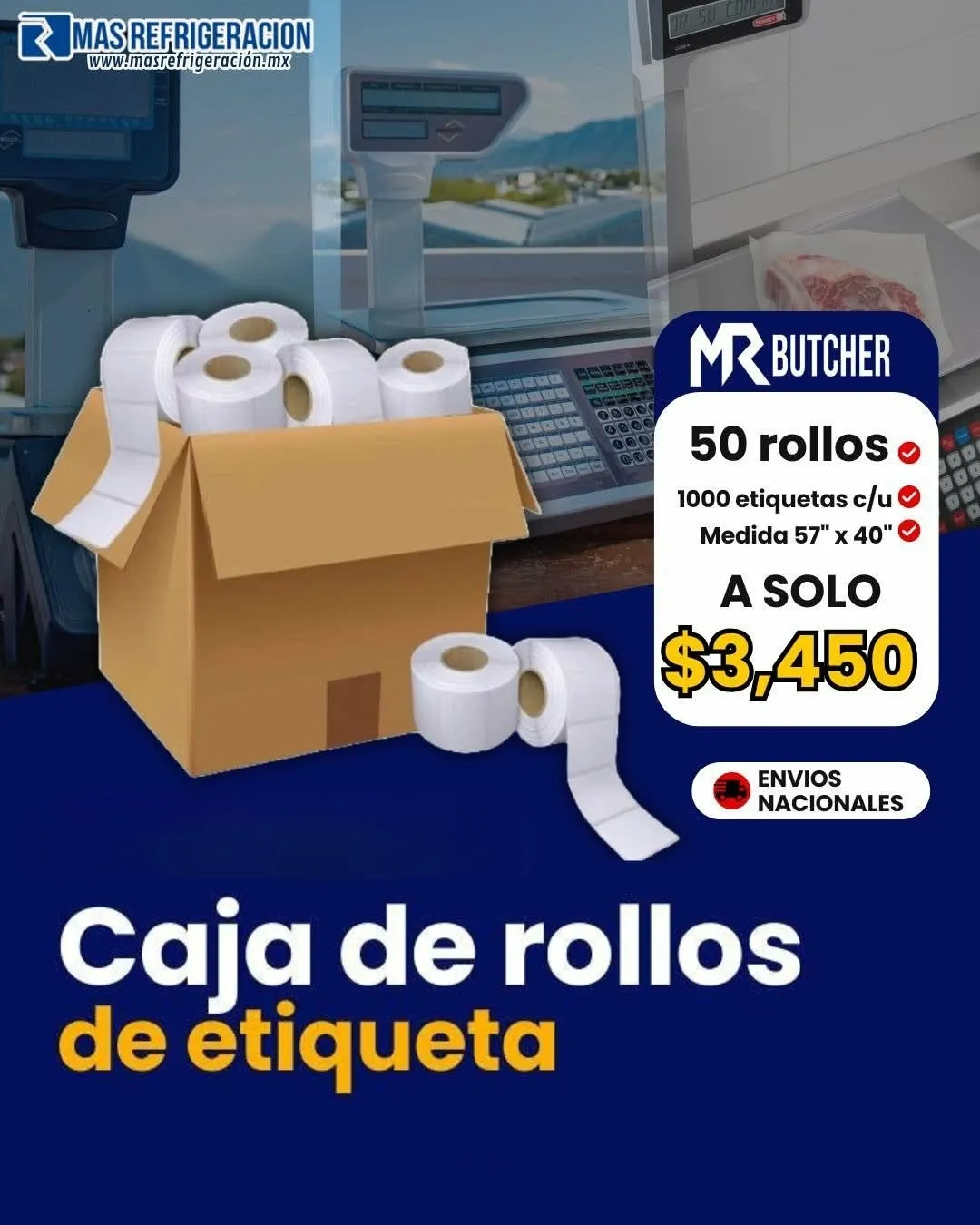 Caja con 50 rollos de etiqueta
